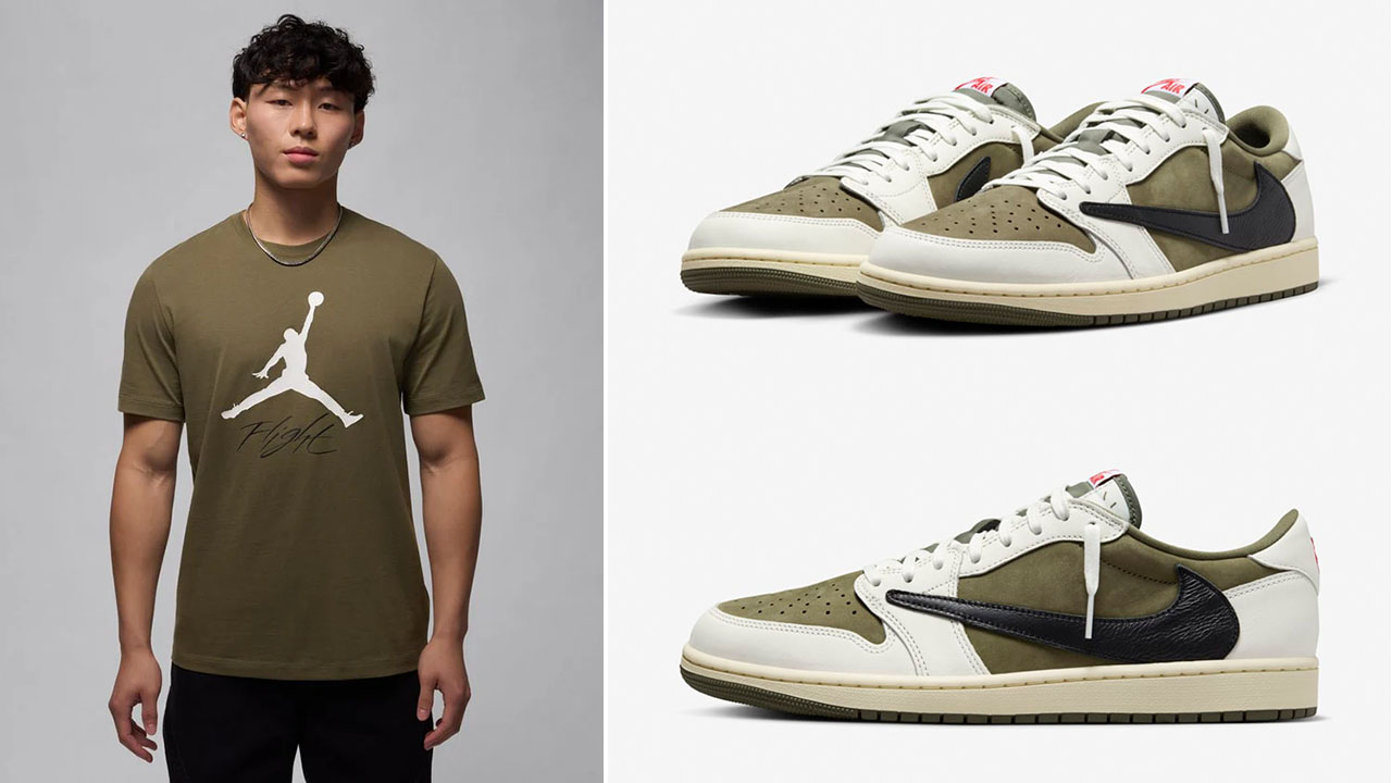 Travis Scott Air Jordan 1 Low Medium Olive T Shirt