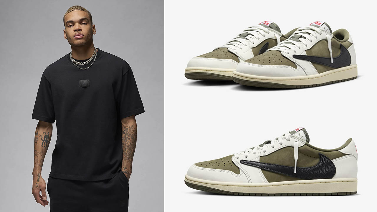 Travis Scott Air Jordan 1 Low Medium Olive Tee to Match Shoes