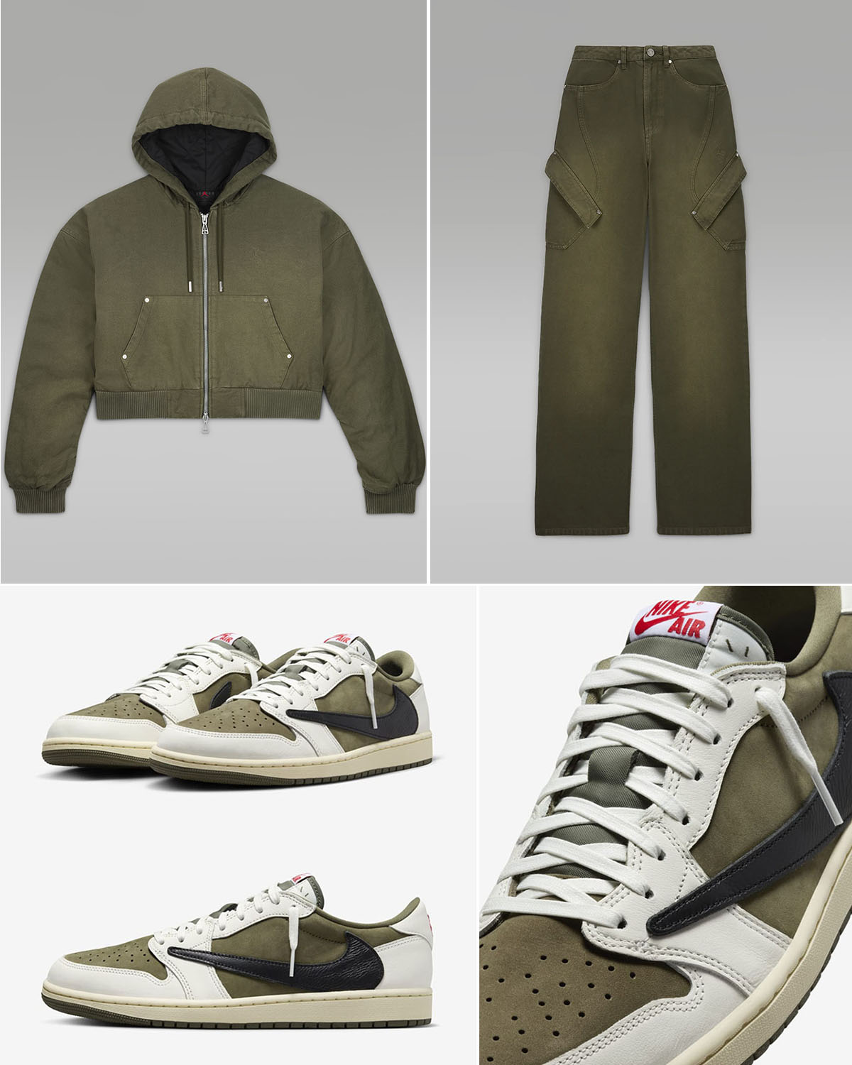 Travis Scott Air Jordan 1 Low Medium Olive Womens Jacket and Pants