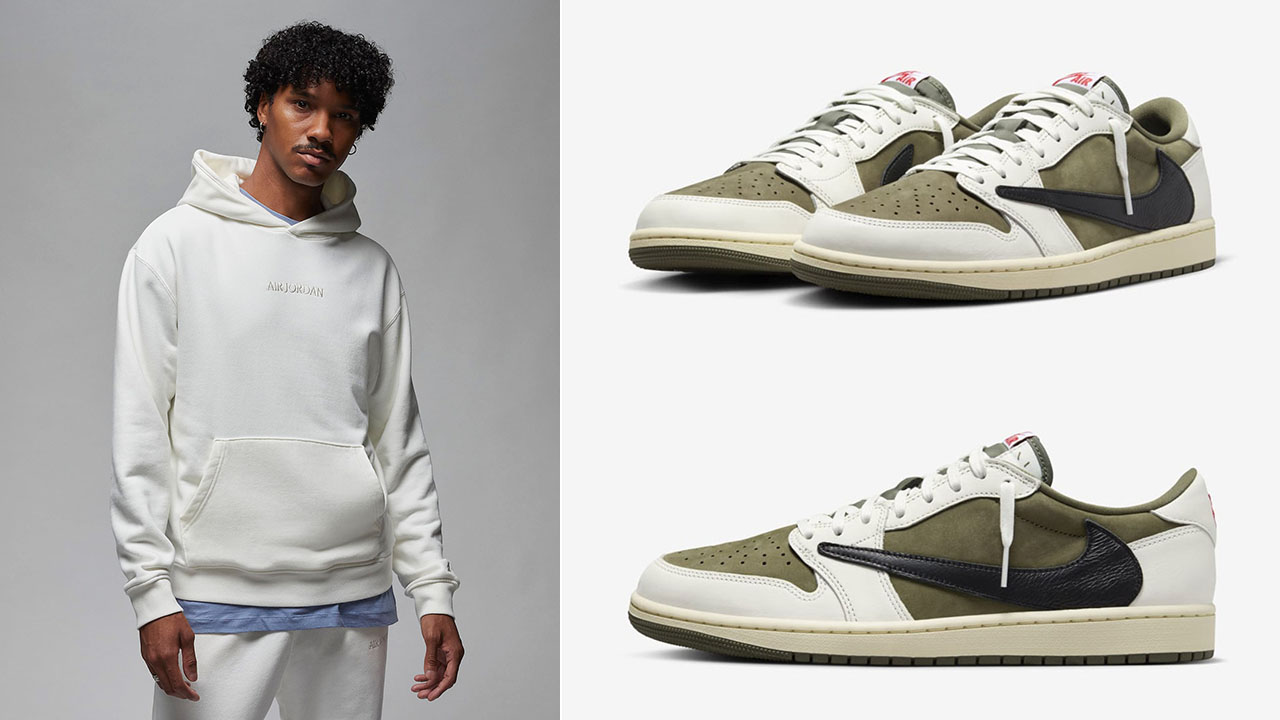 Travis Scott Air Jordan Low Medium Olive Sail Hoodie to Match Shoe