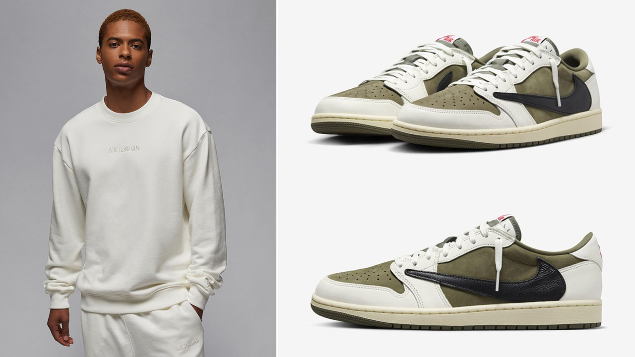 Travis Scott Air Jordan Low Medium Olive Sail Sweatshirt to Match Shoes