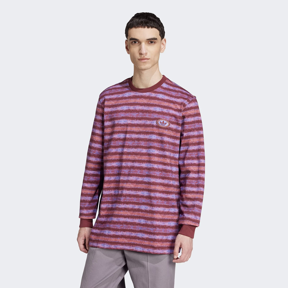 adidas Originals 90s Long Sleeve Stripe T Shirt Shadow Red Burgundy