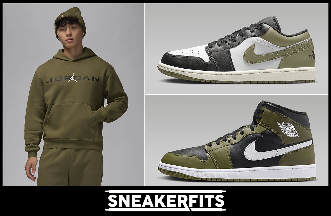 Air Jordan 1 Low Mid Medium Olive Essentials Hoodie Outfit Sneakerfits