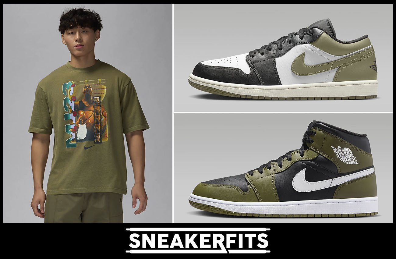 Air Jordan 1 Low Mid Medium Olive Graphic T Shirt Outfit Sneakerfits