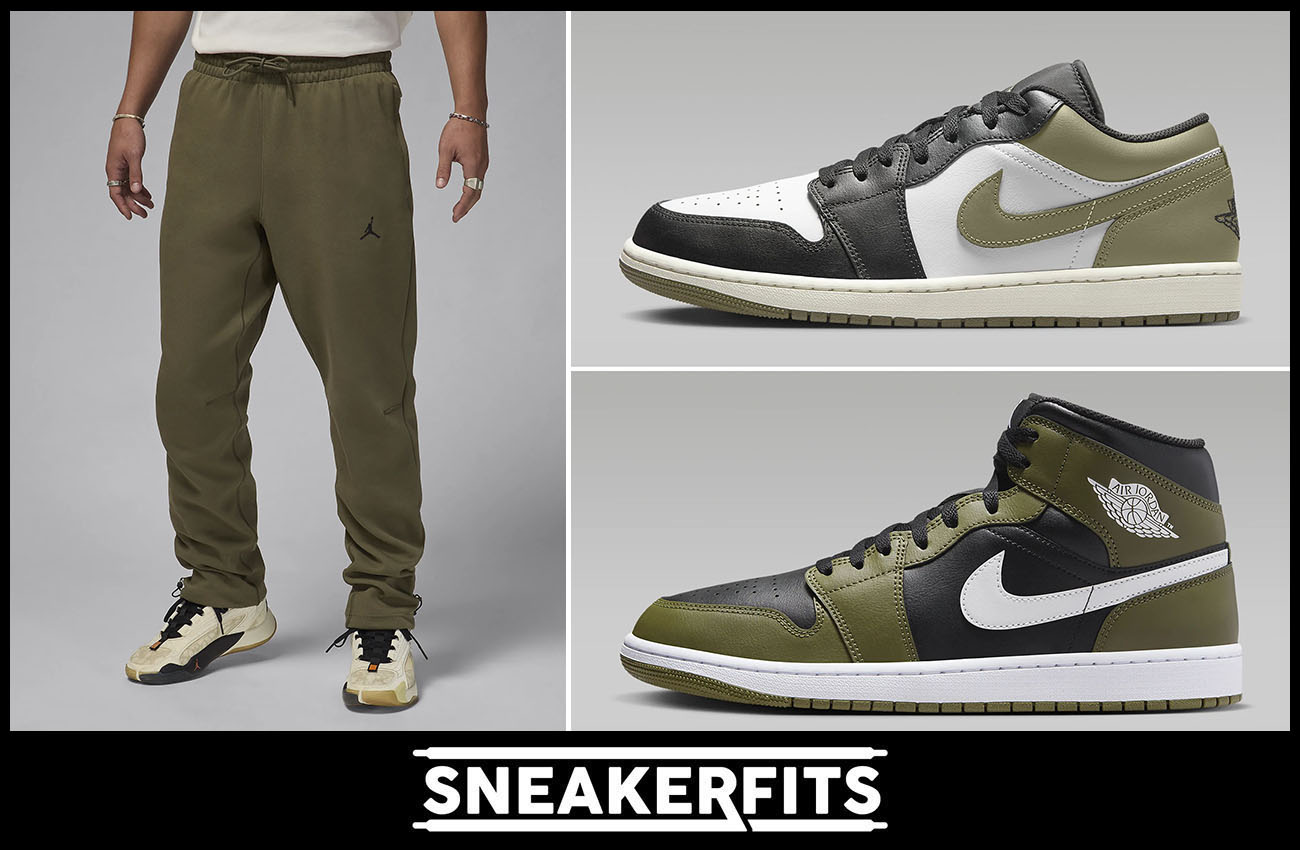 Air Jordan 1 Low Mid Medium Olive Hoop Fleece Pants Outfit Sneakerfits