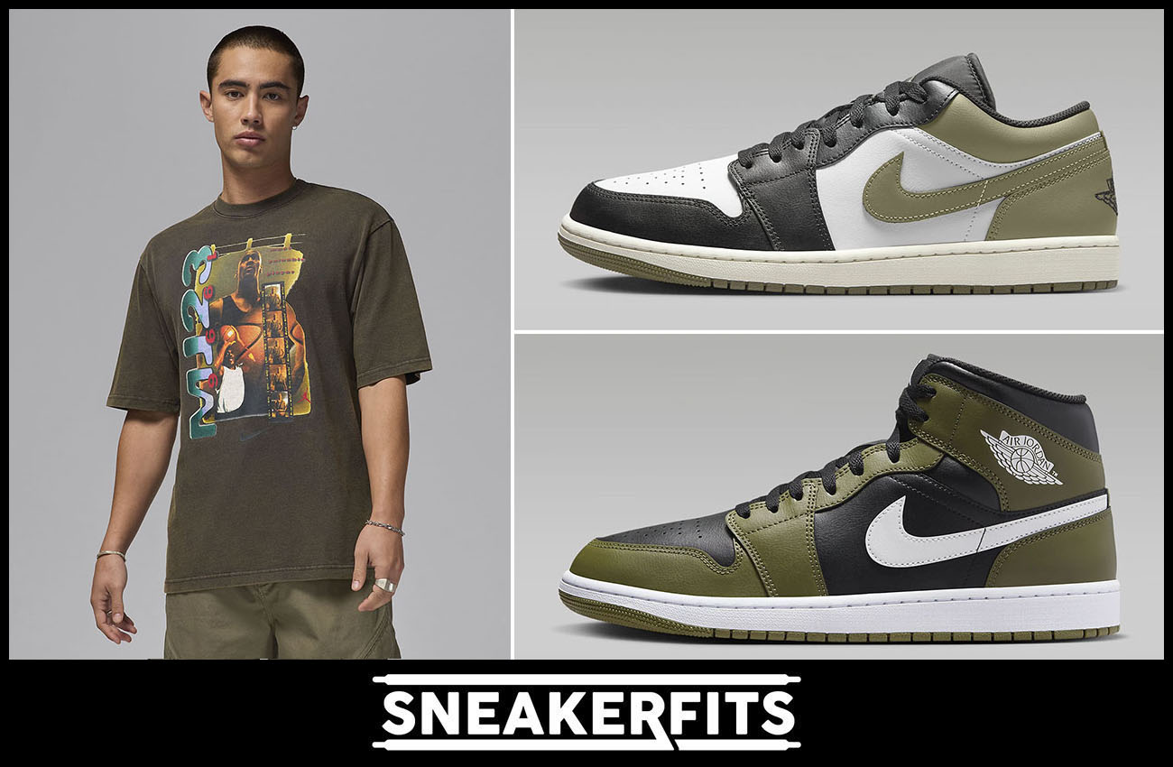 Air Jordan 1 Low Mid Medium Olive Retro Graphic T Shirt Off Noir Sneakerfits