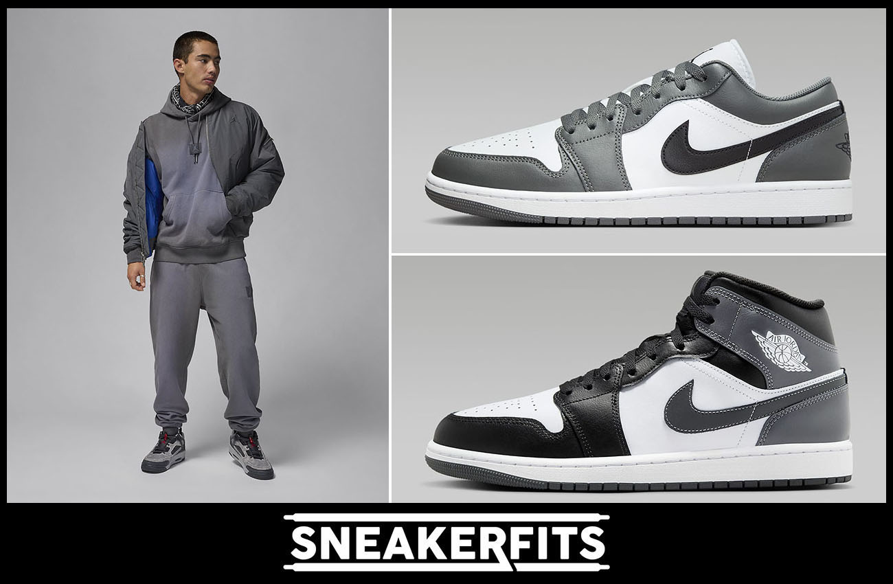 Air Jordan 1 Low and Mid Iron Grey Hoodie and Pants Outfit Sneakerfits