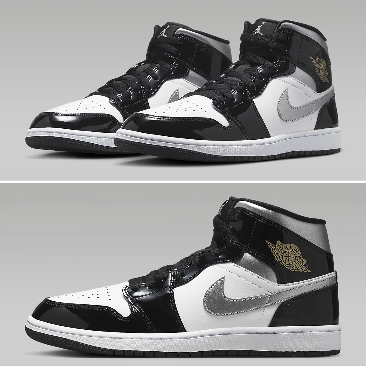 Air Jordan 1 Mid Black White Metallic Gold Silver