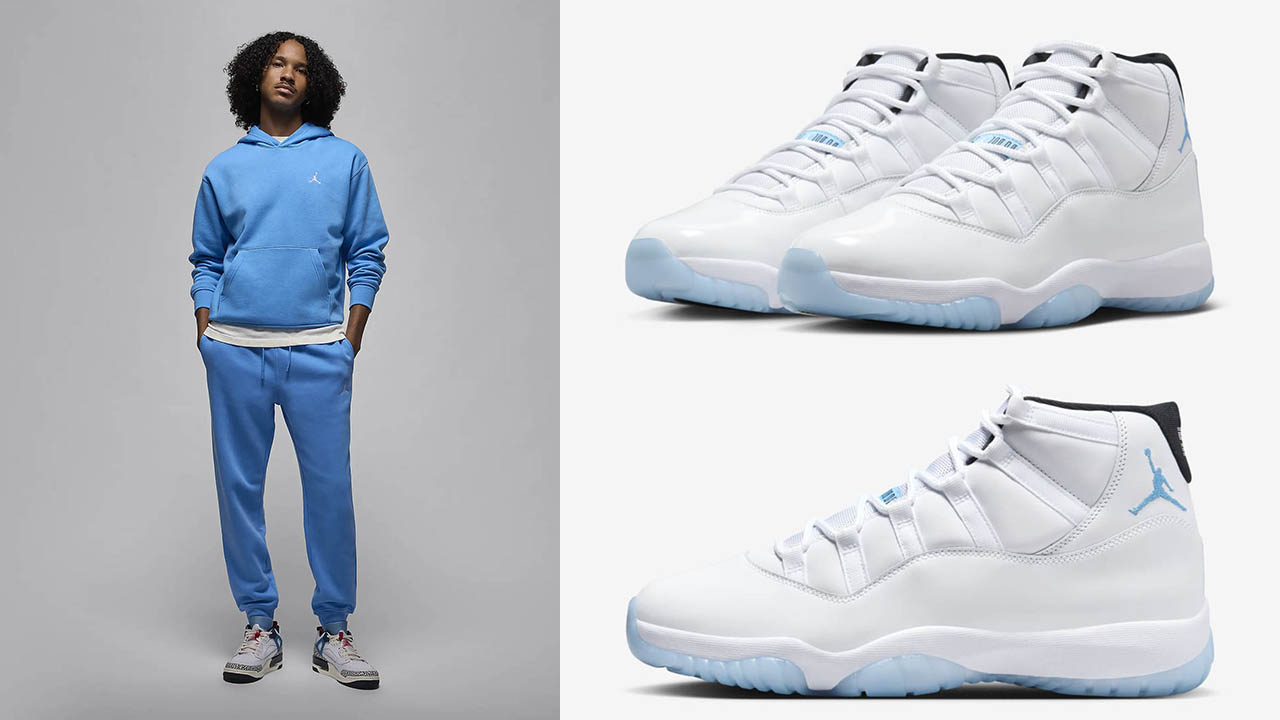 Air Jordan 11 Legend Blue Brooklyn Fleece Hoodie and Pants Outfit