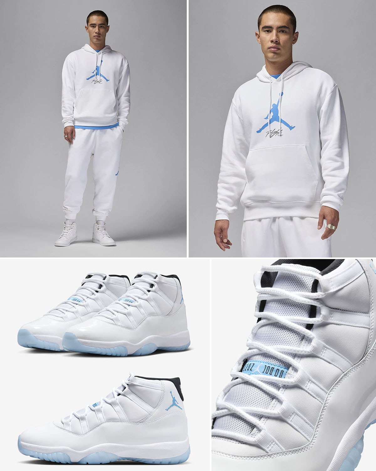 Air Jordan 11 Legend Blue Columbia 2024 Hoodie and Fleece Jogger Pants Outfit