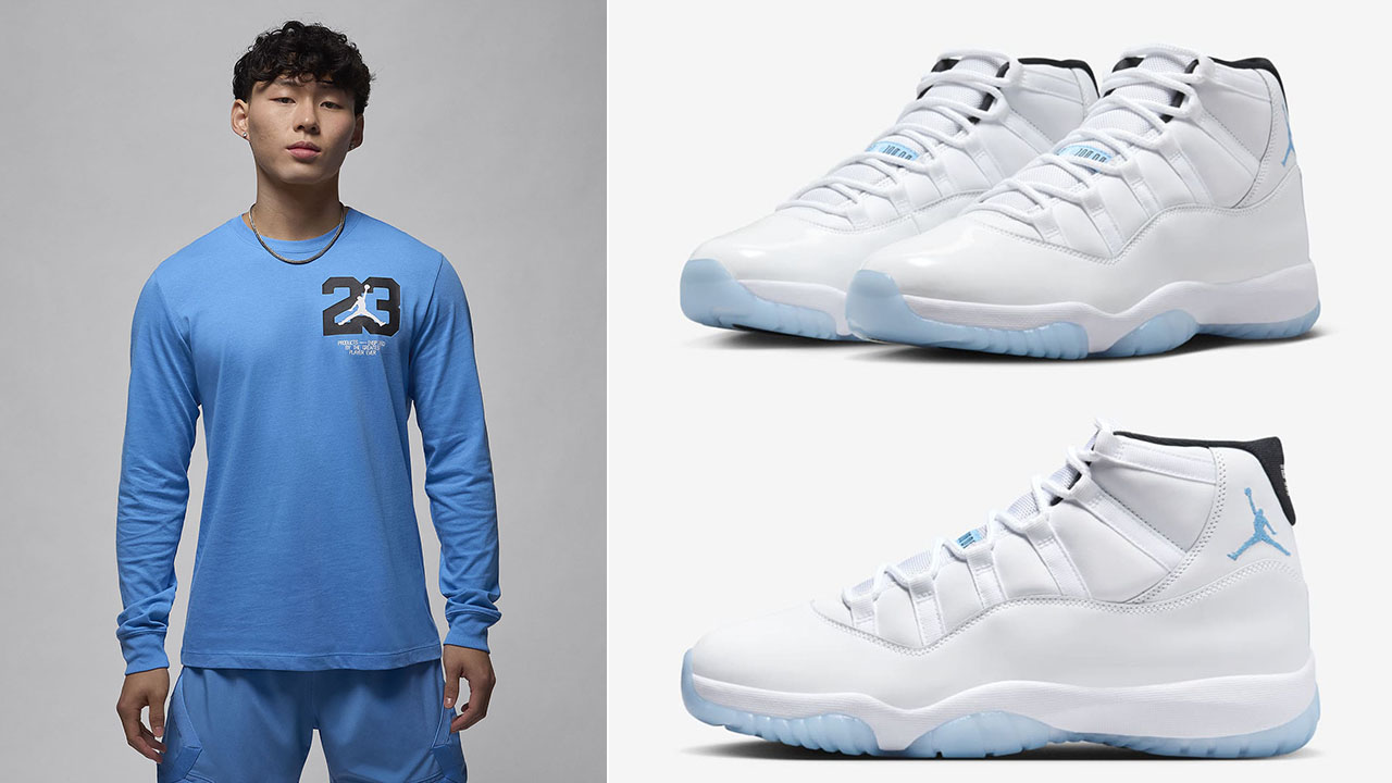 Air Jordan 11 Legend Blue Columbia 2024 Long Sleeve T Shirt to Match Sneakers