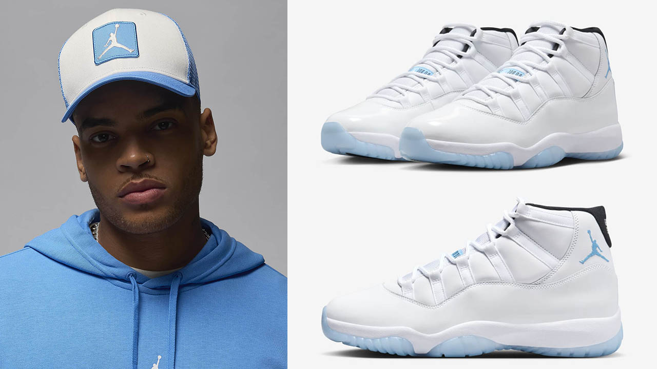 Air Jordan 11 Legend Blue Rise Trucker Hat Snapback Cap Outfit