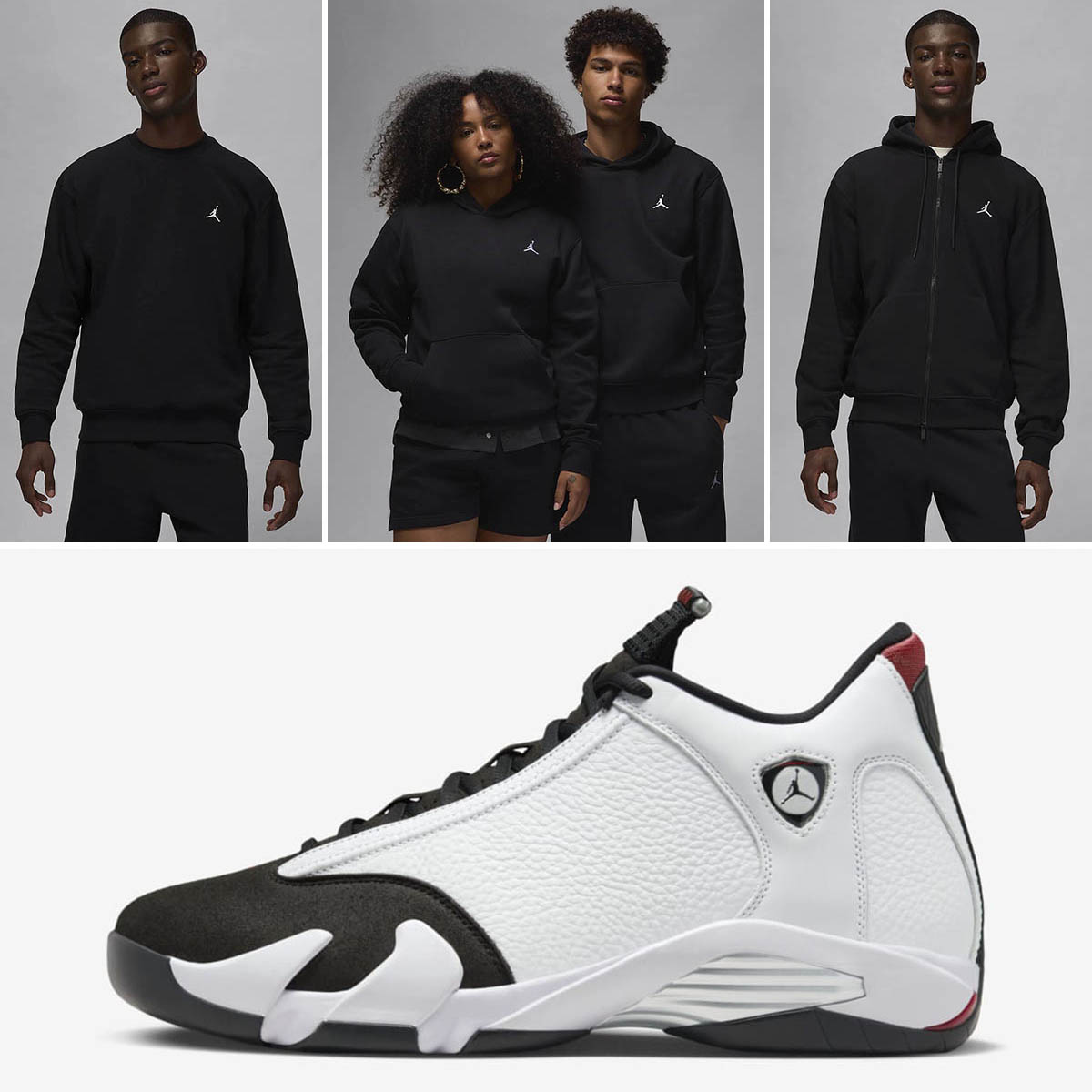 Air Jordan 14 Black Toe 2024 Black Fleece Clothing to Match Sneakers