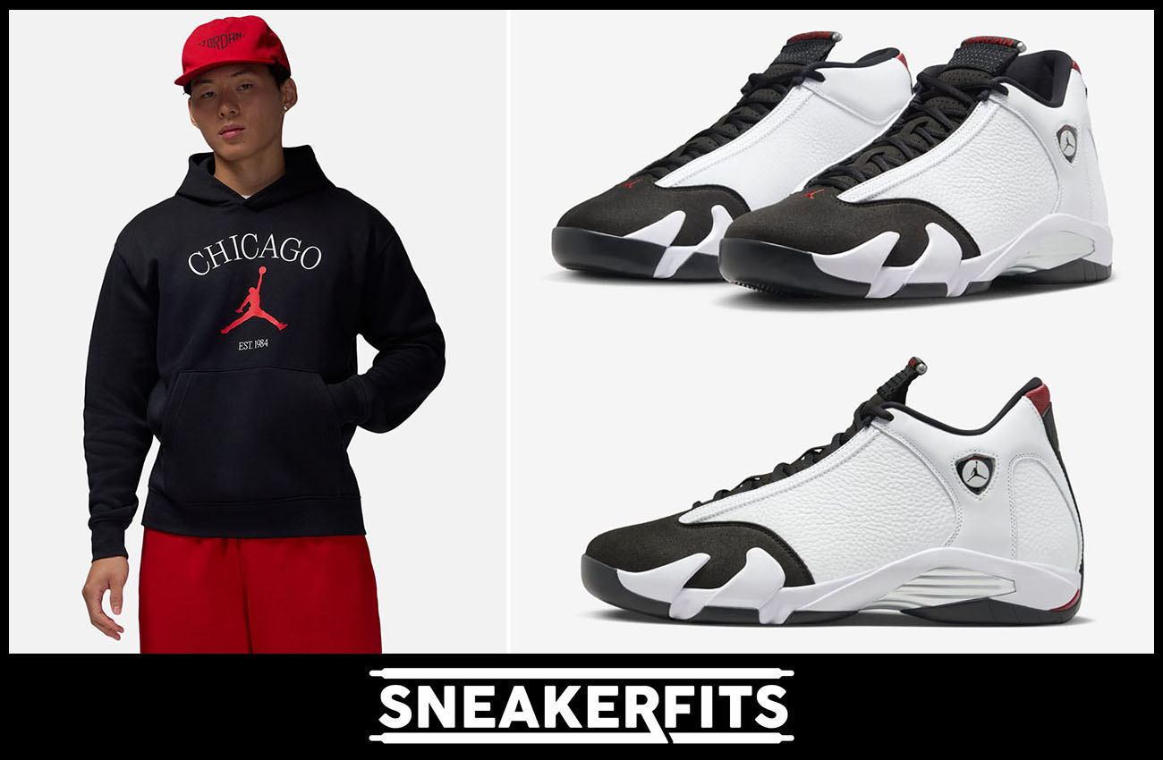 Air Jordan 14 Black Toe 2024 Chicago Hoodie Outfit SneakerFits