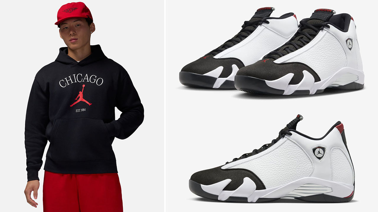 Air Jordan 14 Black Toe 2024 Chicago Hoodie Outfit