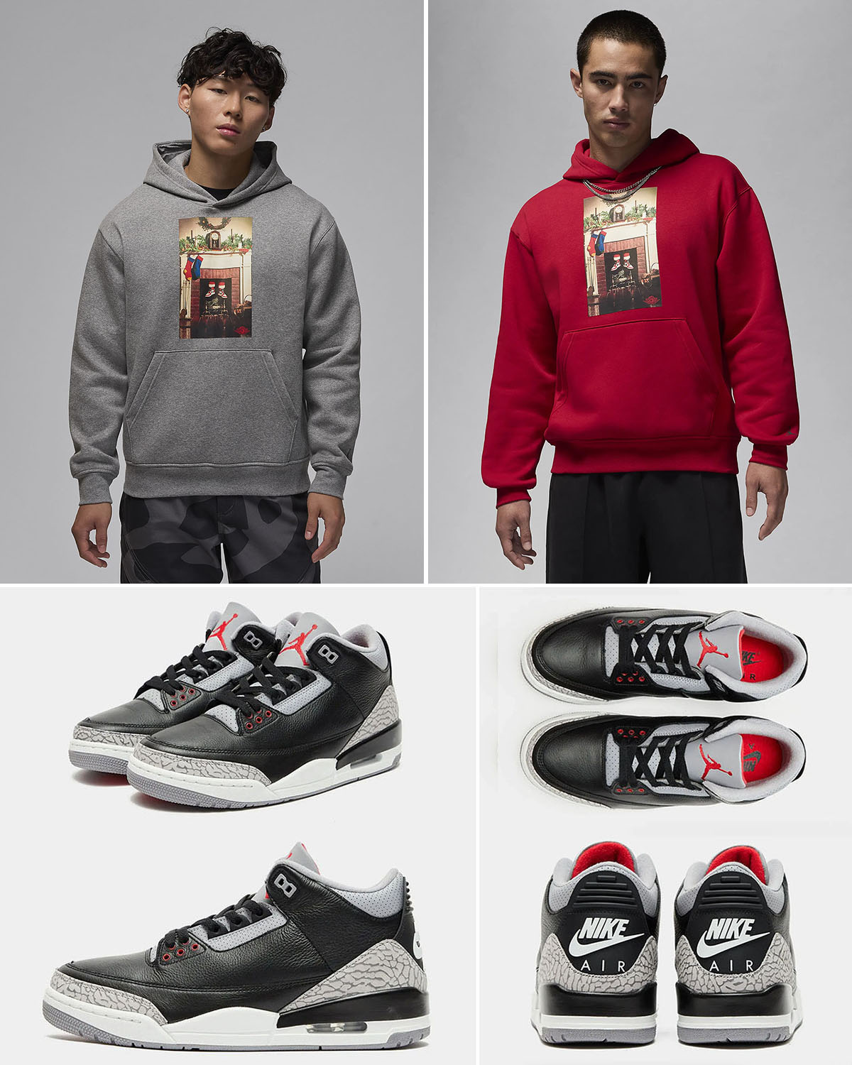 Air Jordan 3 Black Cement 2024 Holiday Hoodie