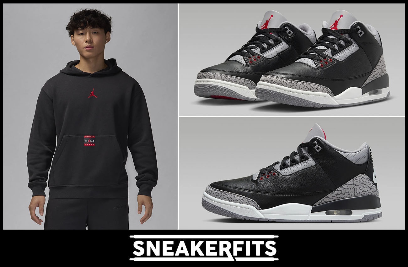 Air Jordan 3 Black Cement 2024 Hoodie to Match Sneakers