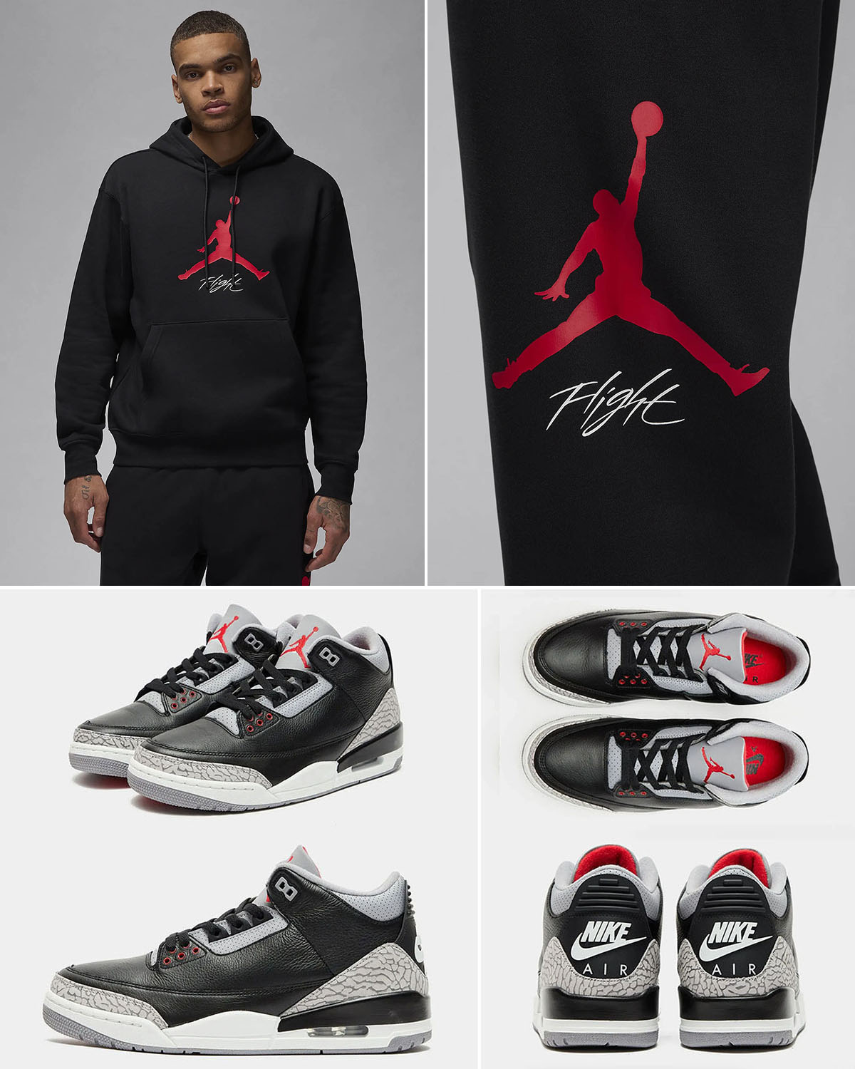 Air Jordan 3 Black Cement 2024 Hoodie and Pants