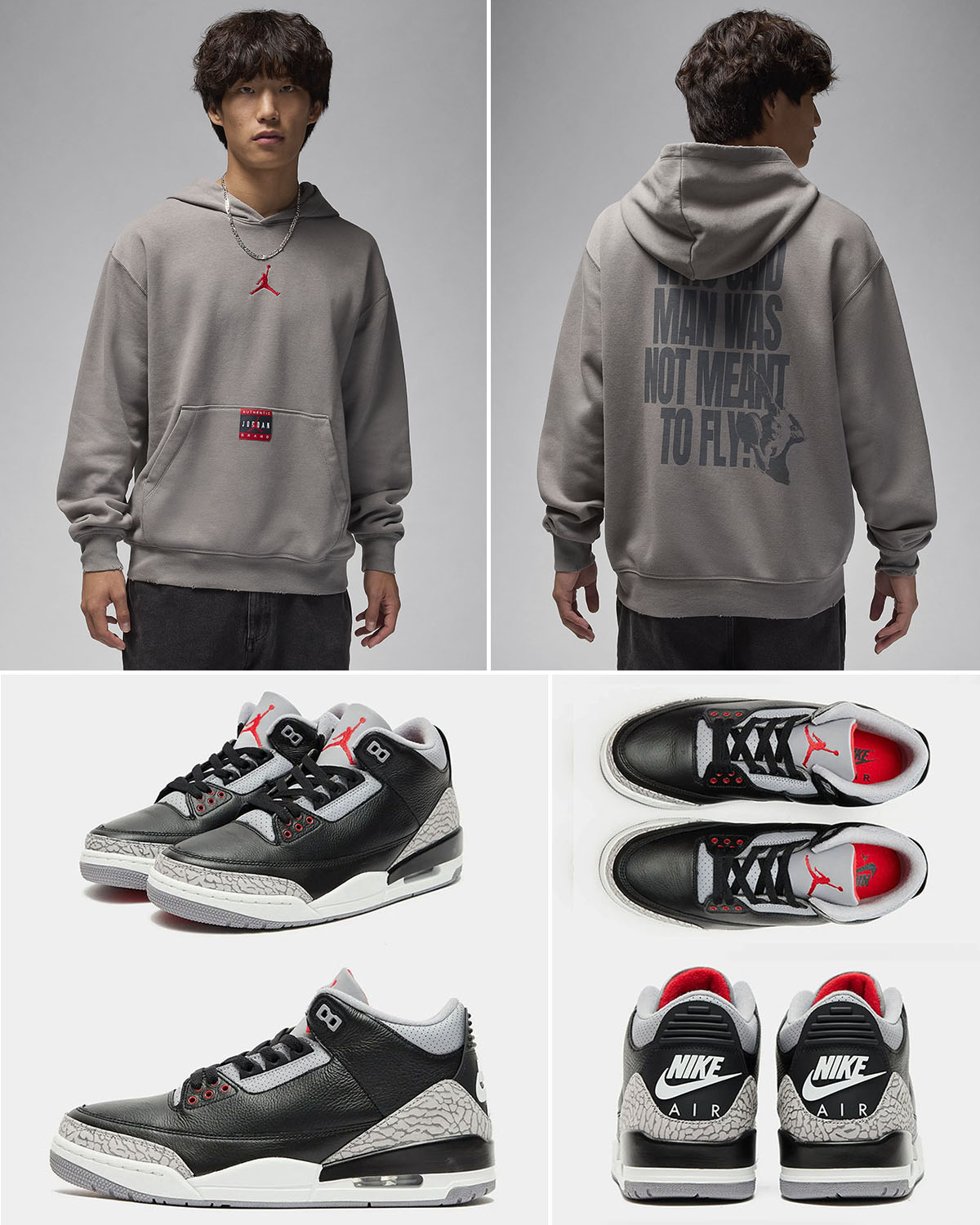 Air Jordan 3 Black Cement 2024 Sneaker Hoodie Outfit