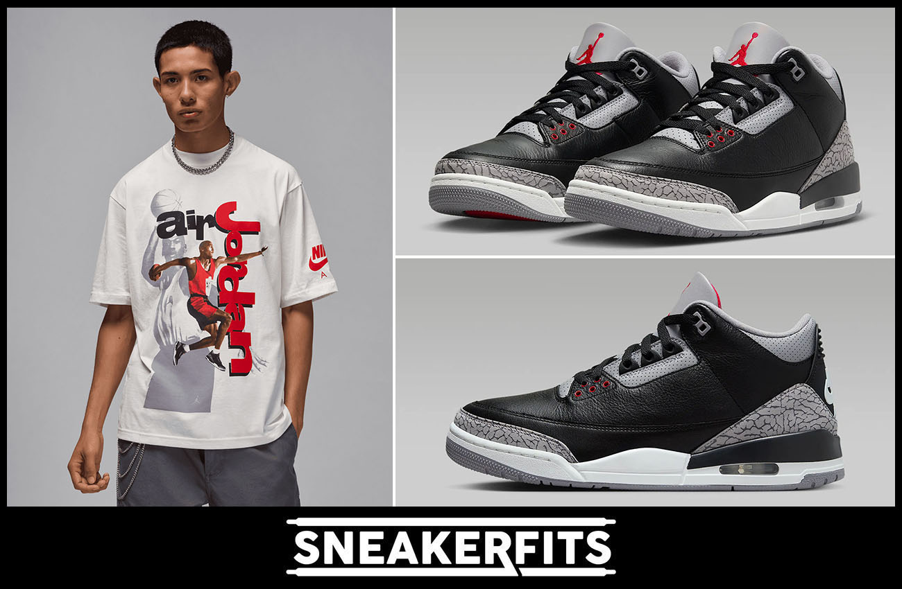 Air Jordan 3 Black Cement 2024 T Shirt Outfit Sneakerfits