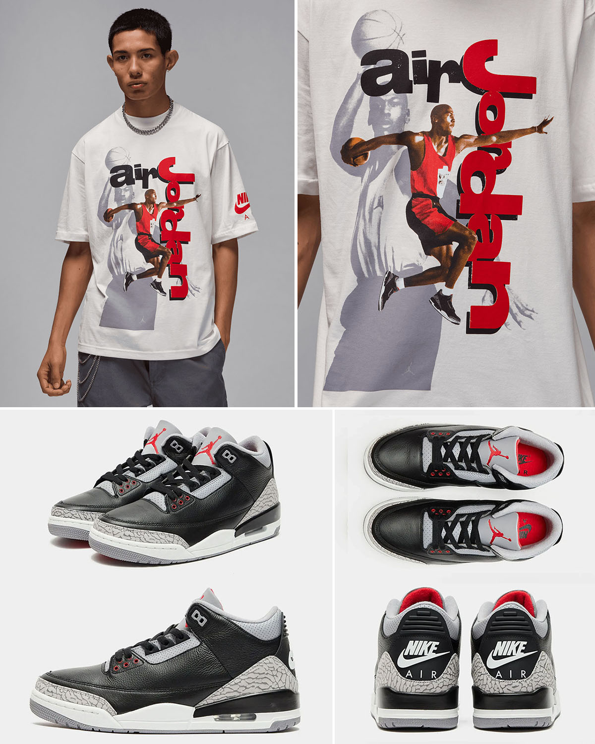 Air Jordan 3 Black Cement 2024 T Shirt Sneaker Outfit