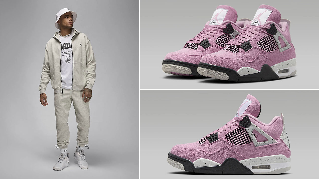 Air Jordan 4 Orchid Mens Zip Hoodie and Pants Outfit