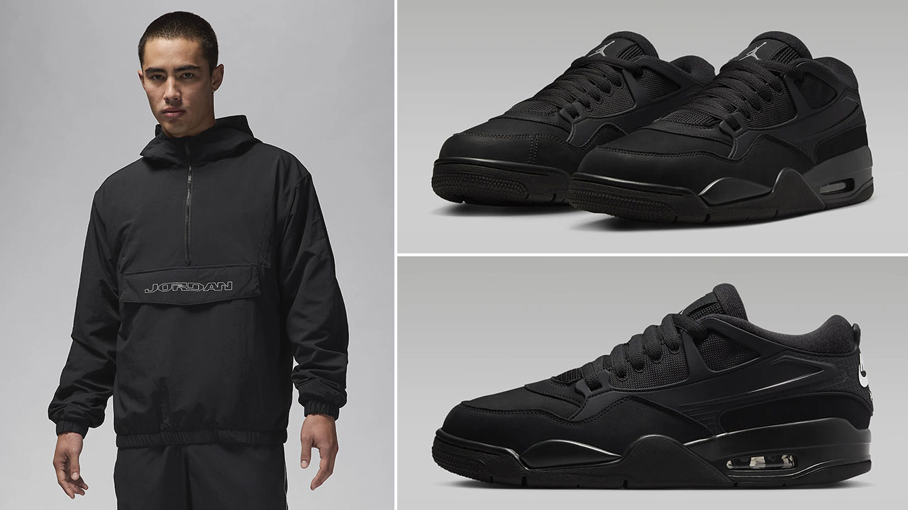 Air Jordan 4 RM Black Cat Sneakers and Jacket Outfit