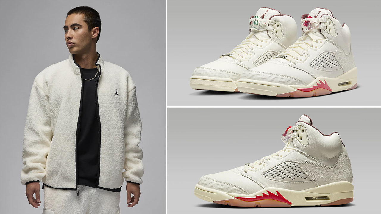 Air Jordan 5 El Grito Sail Sherpa Jacket Outfit