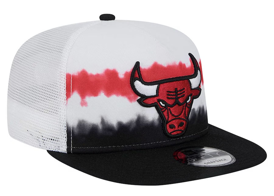 Chicago Bulls New Era Dip Dye 9FIFTY A-Frame Trucker Snapback Hat White Black Red 2