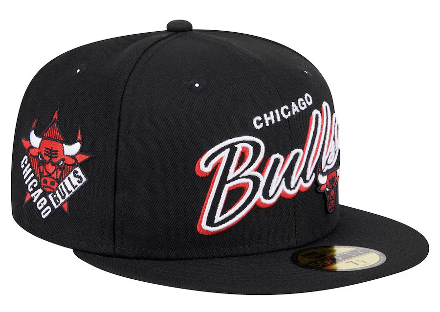 Chicago Bulls New Era Sport Night Script Sided 59FIFTY Fitted Hat Black White Red 1