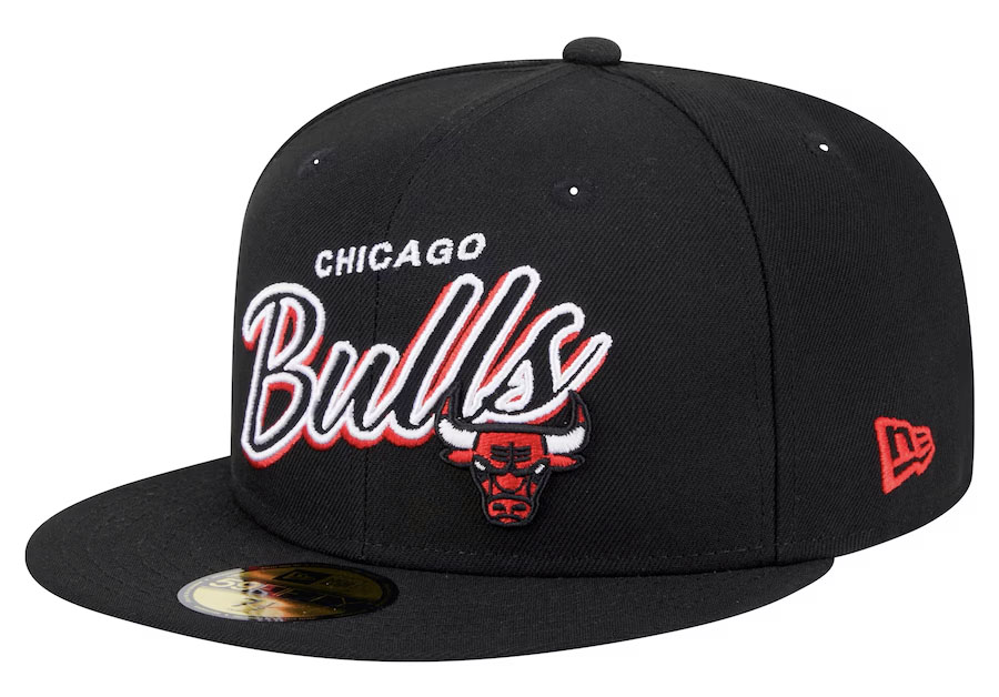 Chicago Bulls New Era Sport Night Script Sided 59FIFTY Fitted Hat Black White Red 2