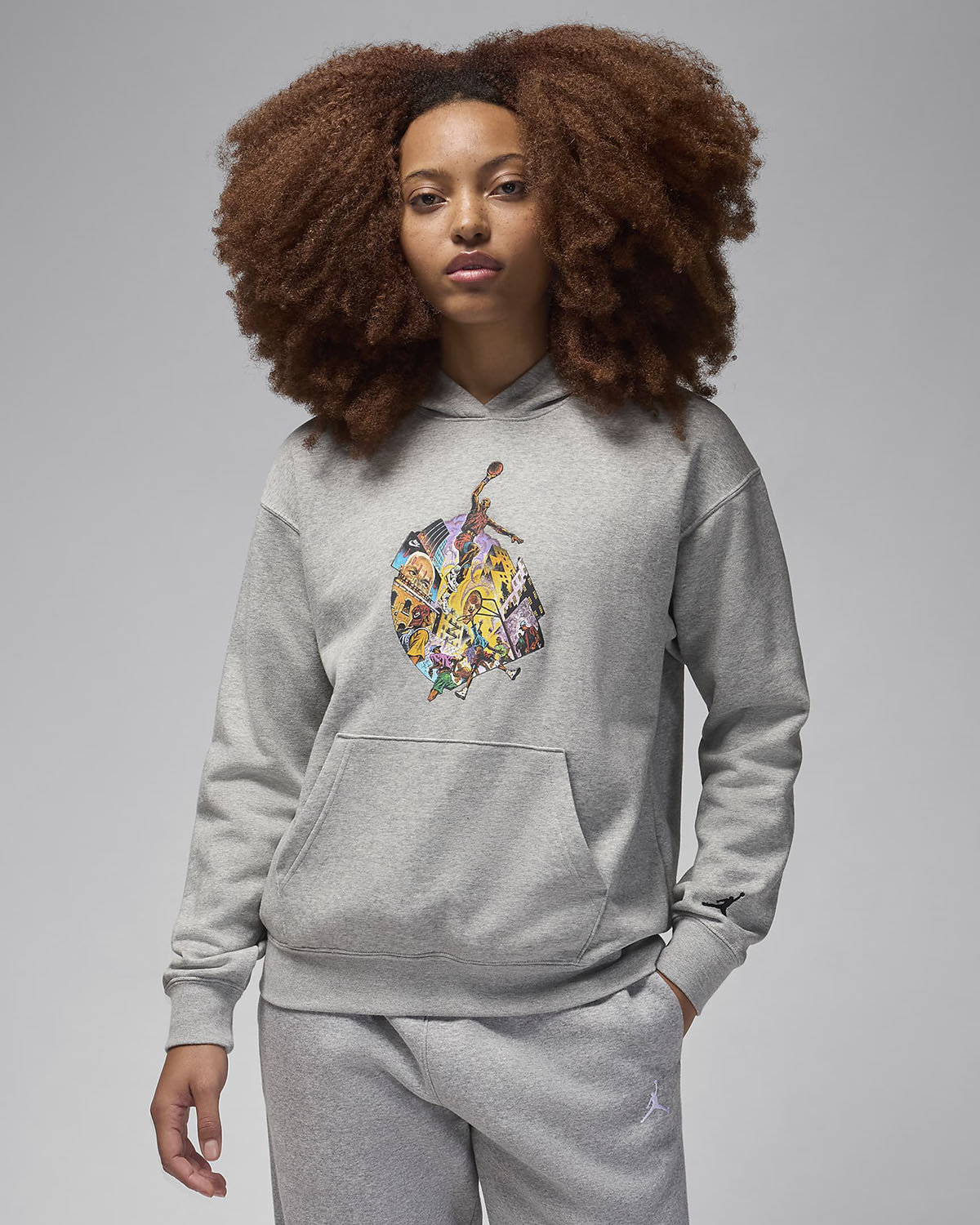 Jordan Brooklyn Fleece Womens Graphic Hoodie Grey Orchid 1