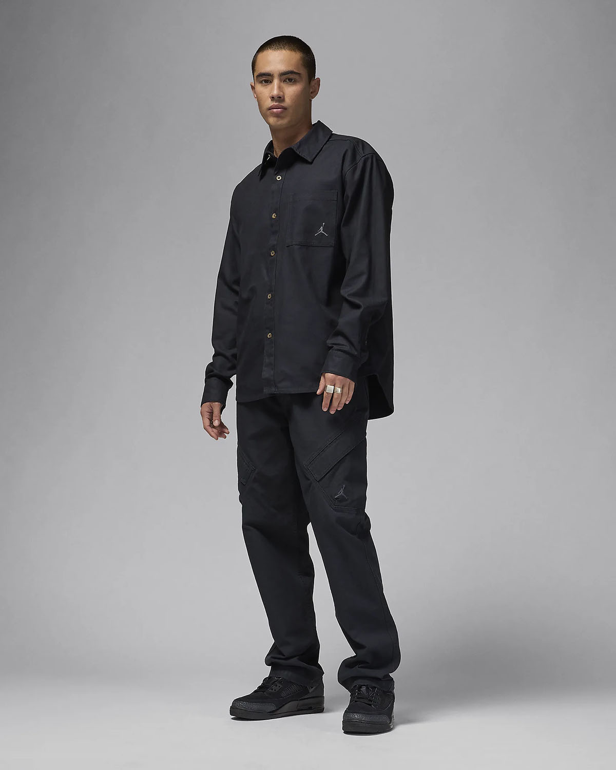 Jordan Essentials Button Down Shirt Black Outfit