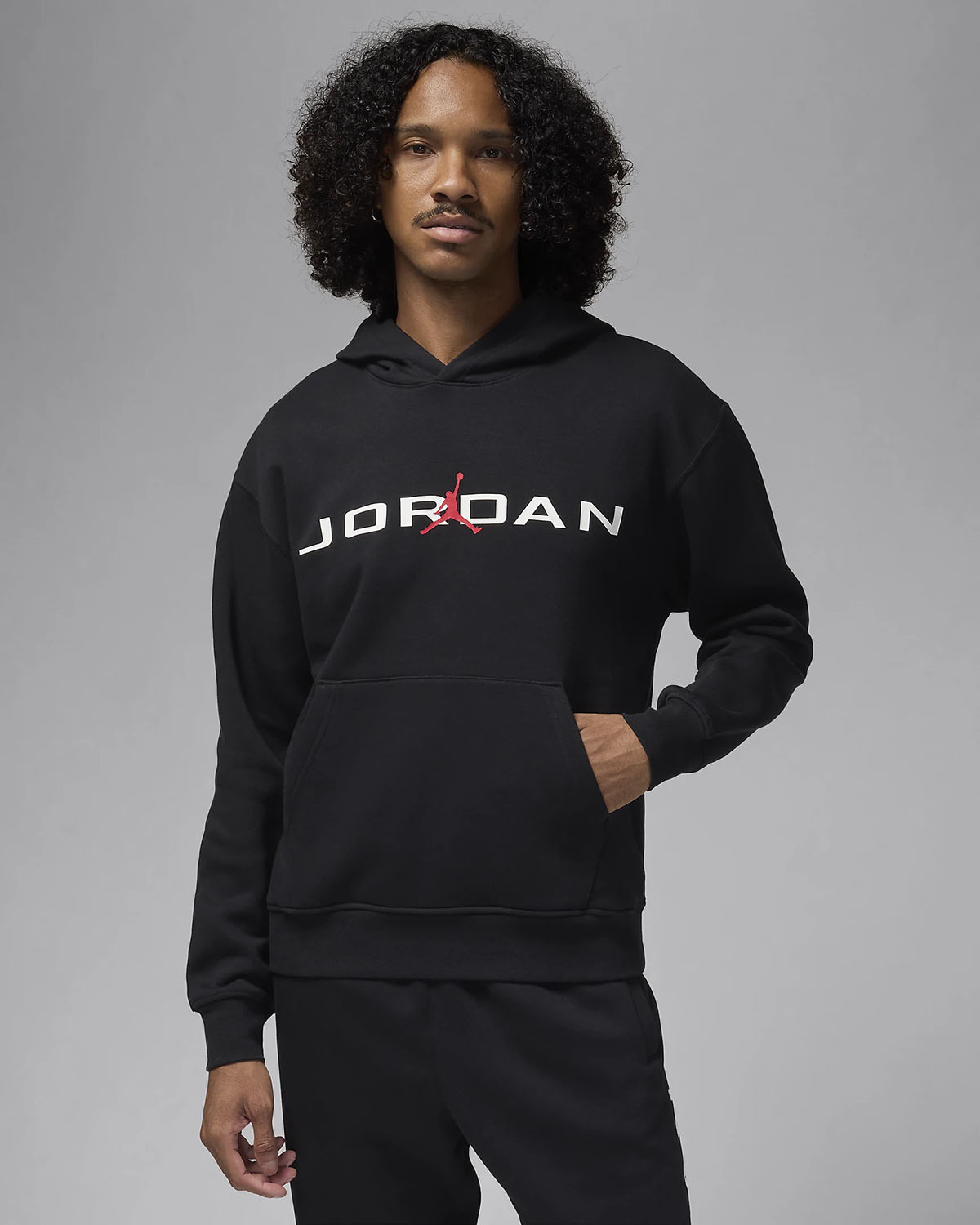 Jordan Essentials Fleece Hoodie Black White Red