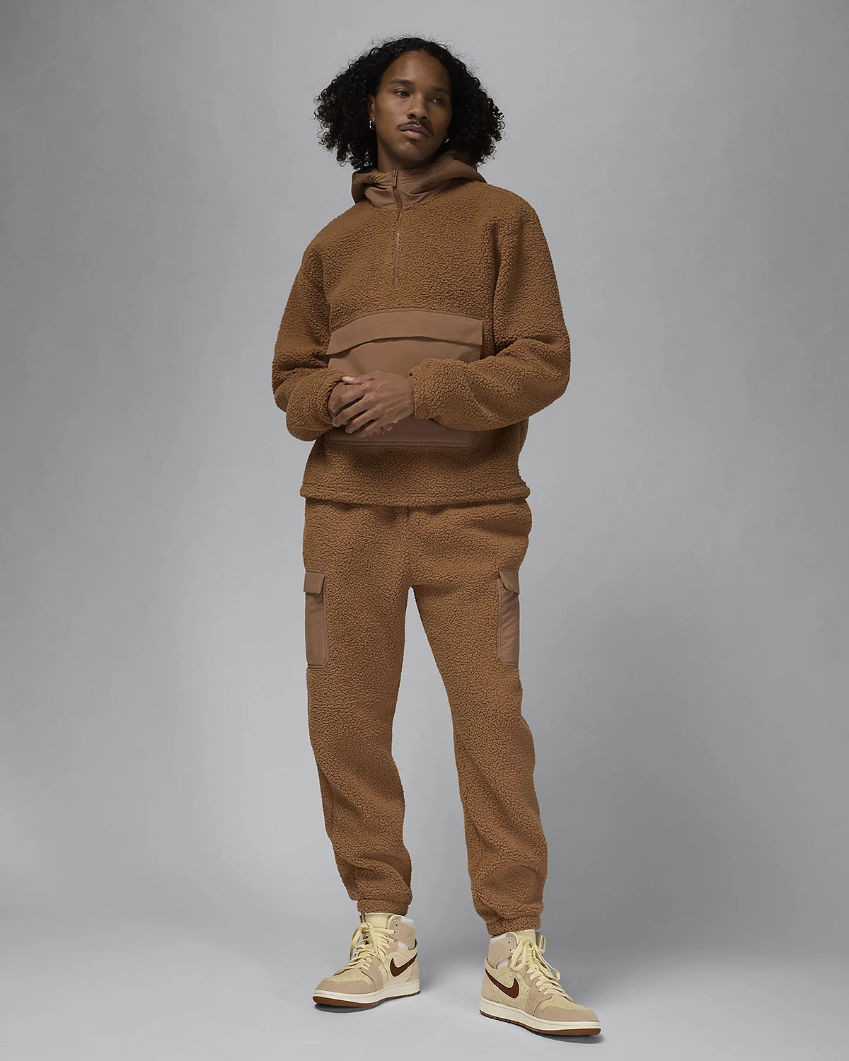 Jordan Flight High Pile Fleece Sherpa Hoodie and Pants Archaeo Brown Outfit