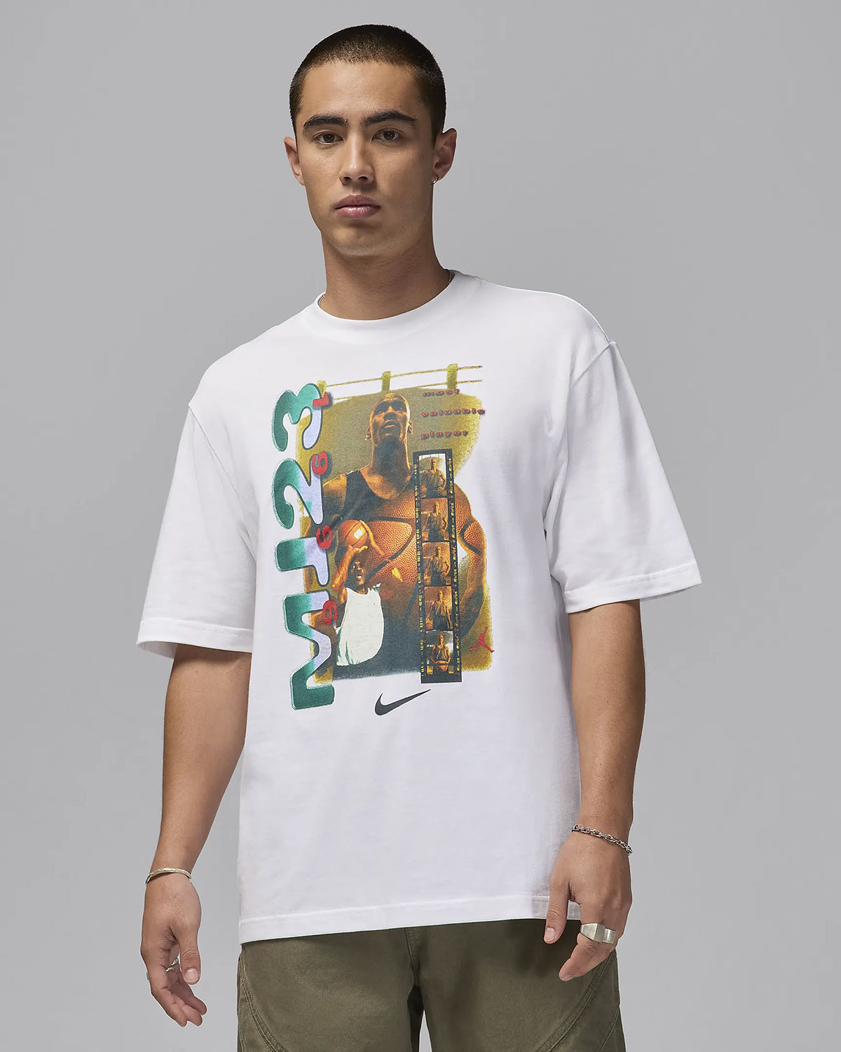 Jordan Retro Graphic T Shirt White Medium Olive