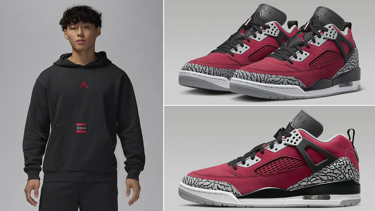 Jordan Spizike Low Gym Red Wolf Grey Black Sneakers and Hoodie to Match