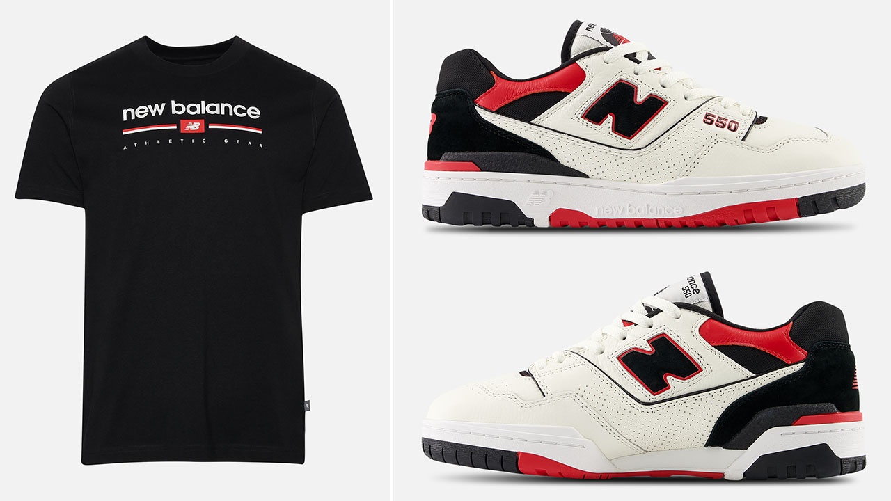 New Balance 550 White Black Red Sneakers and Shirt to Match