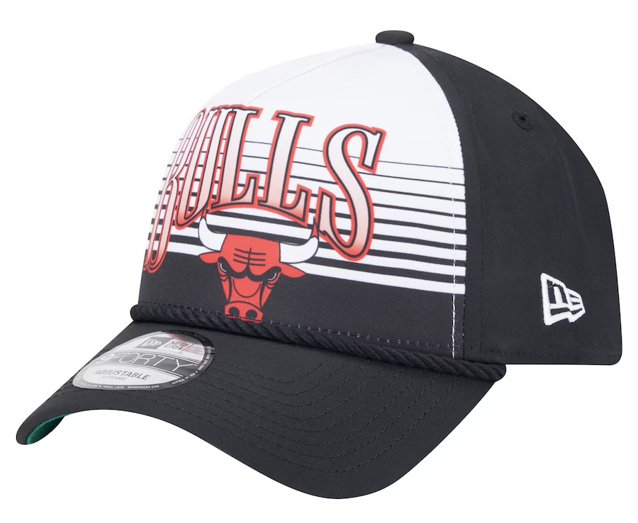 New Era Chicago Bulls Black Throwback Gradient A-Frame 9FORTY Adjustable Hat Black White Red 1