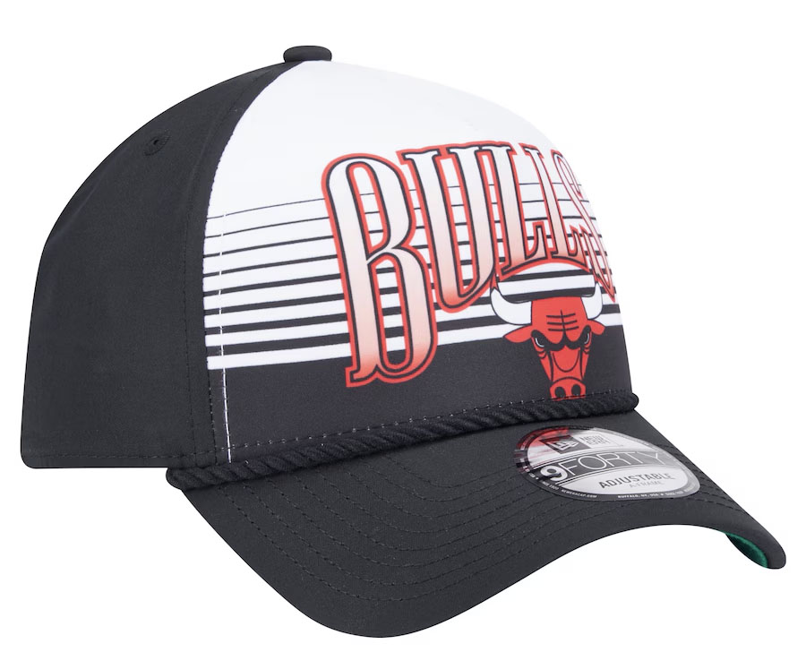 New Era Chicago Bulls Black Throwback Gradient A-Frame 9FORTY Adjustable Hat Black White Red 2