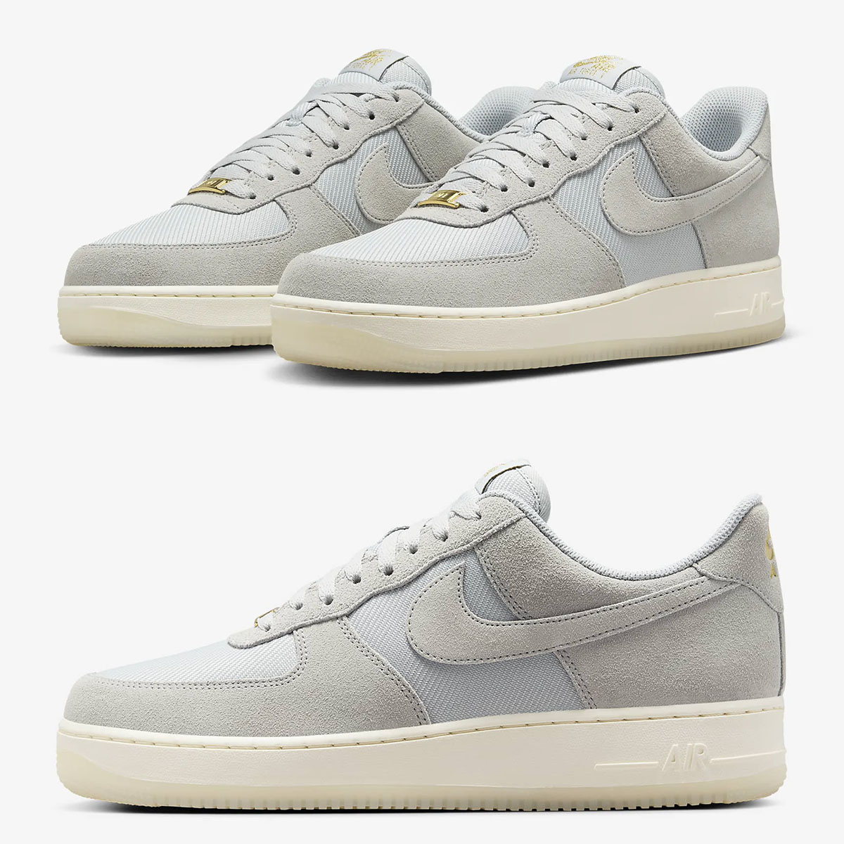 Nike Air Force 1 Low Light Smoke Grey Metallic Gold Pale Ivory Mens Shoes