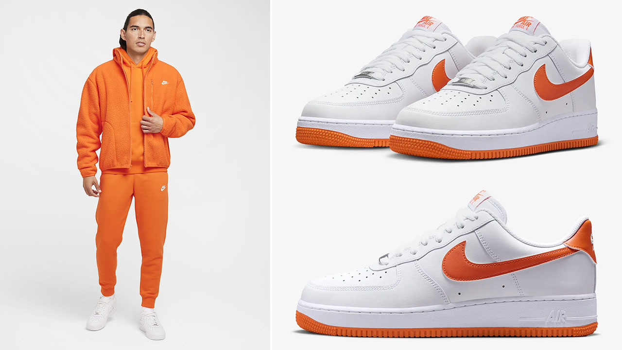 Nike Air Force 1 Low White Safety Orange Sneakers and Outfits