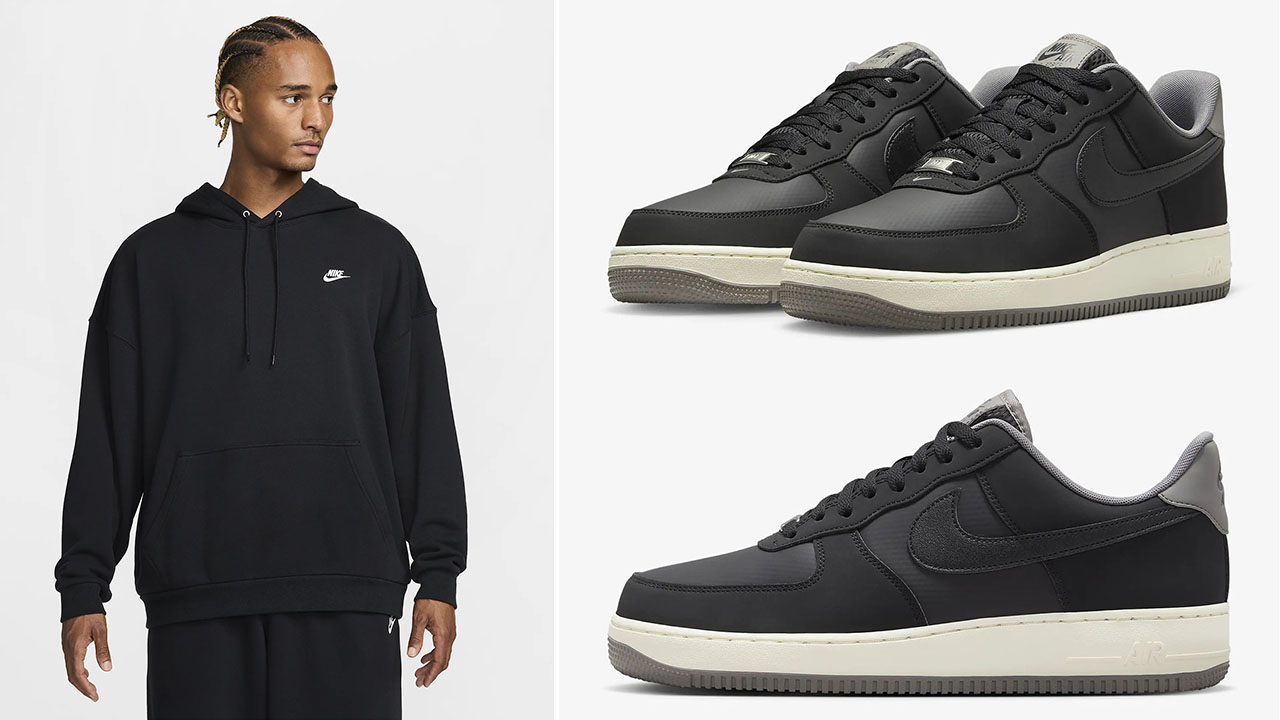 Nike Air Force 1 Low Winterized Black Flat Pewter Coconut Milk Hoodie Outfit