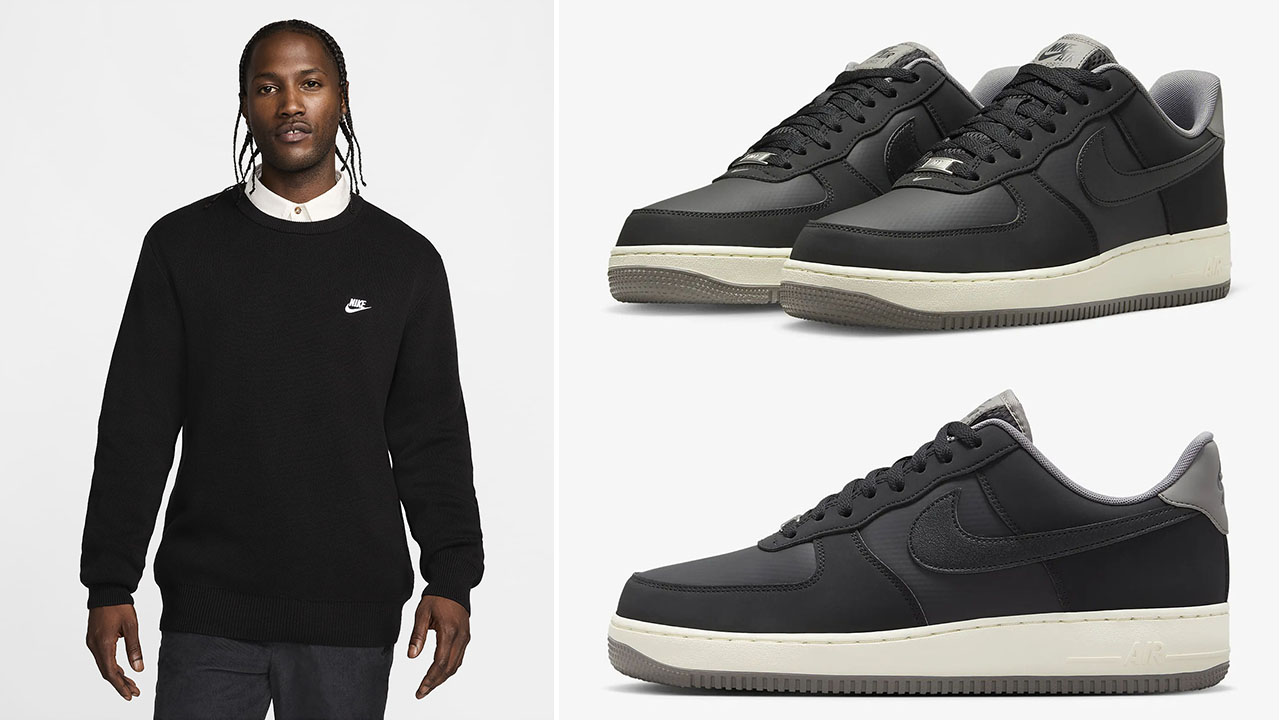 Nike Air Force 1 Low Winterized Black Flat Pewter Coconut Milk Sweater Outfit