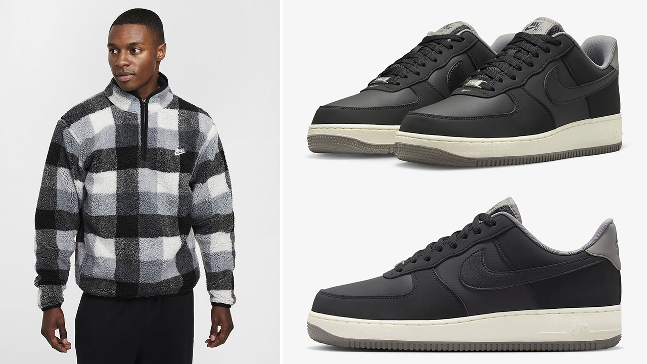 Nike Air Force 1 Low Winterized Black Flat Pewter Fleece Top to Match Sneakers