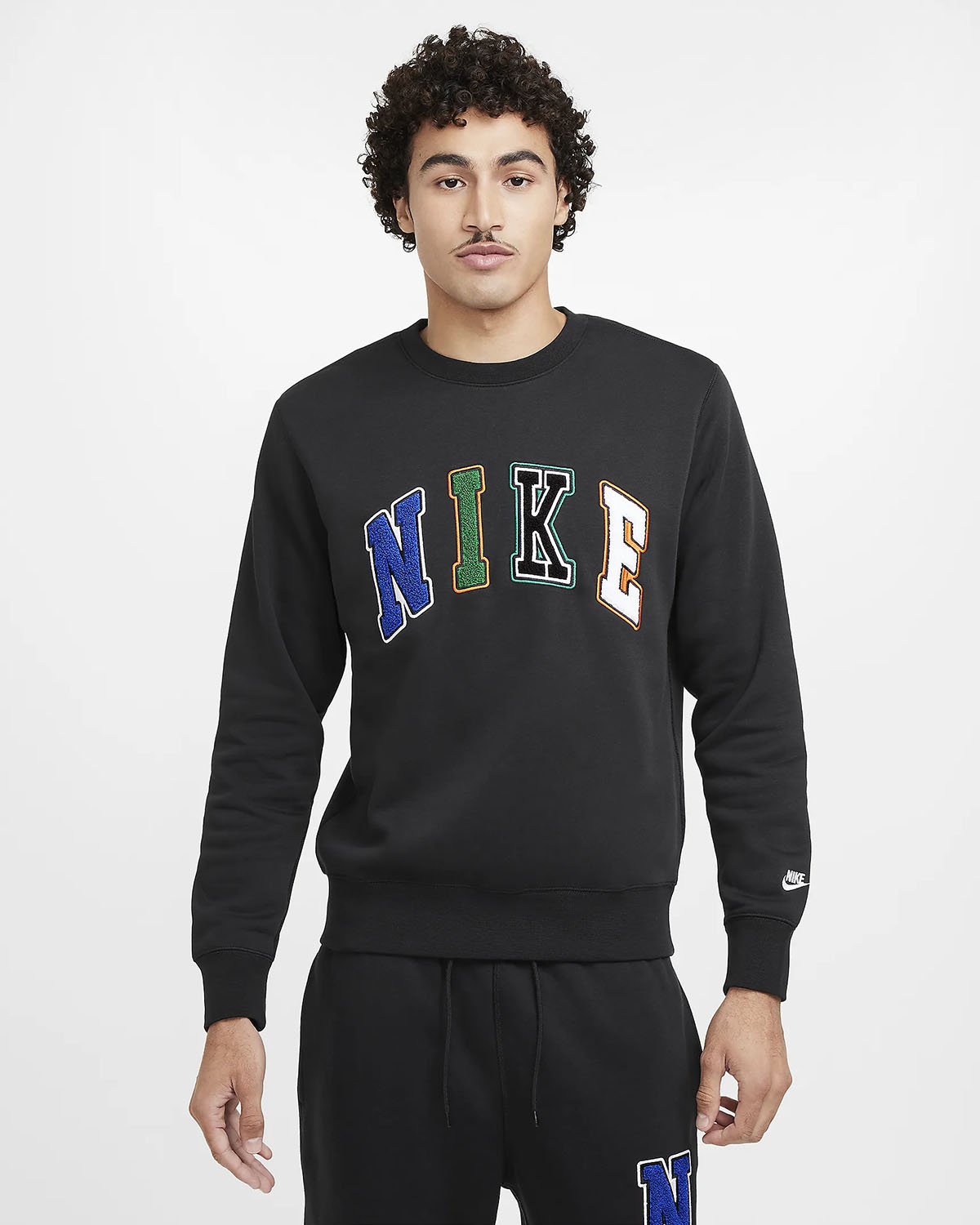 Nike Club Fleece Crew Letters Sweatshirt Black Multi Color 1