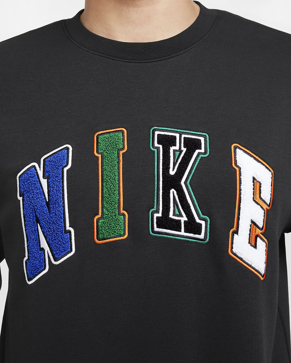 Nike Club Fleece Crew Letters Sweatshirt Black Multi Color 2