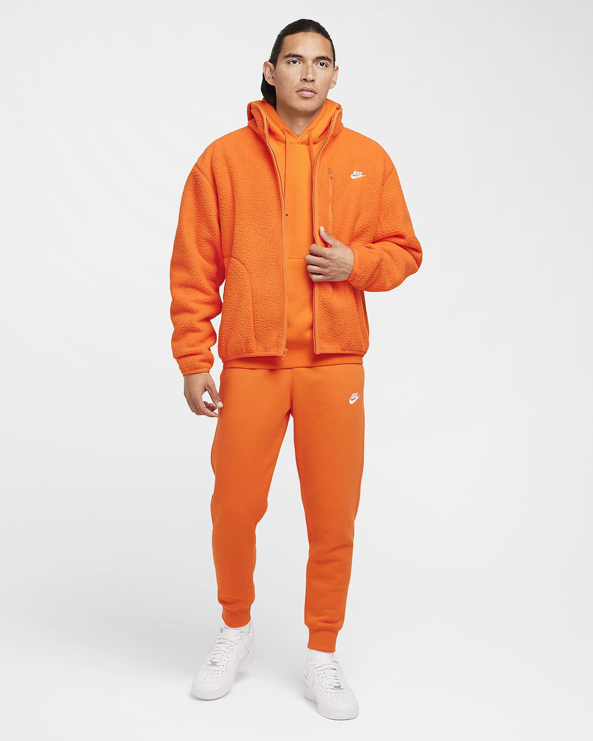 Nike Club Fleece Jacket Safety Orange Outfit