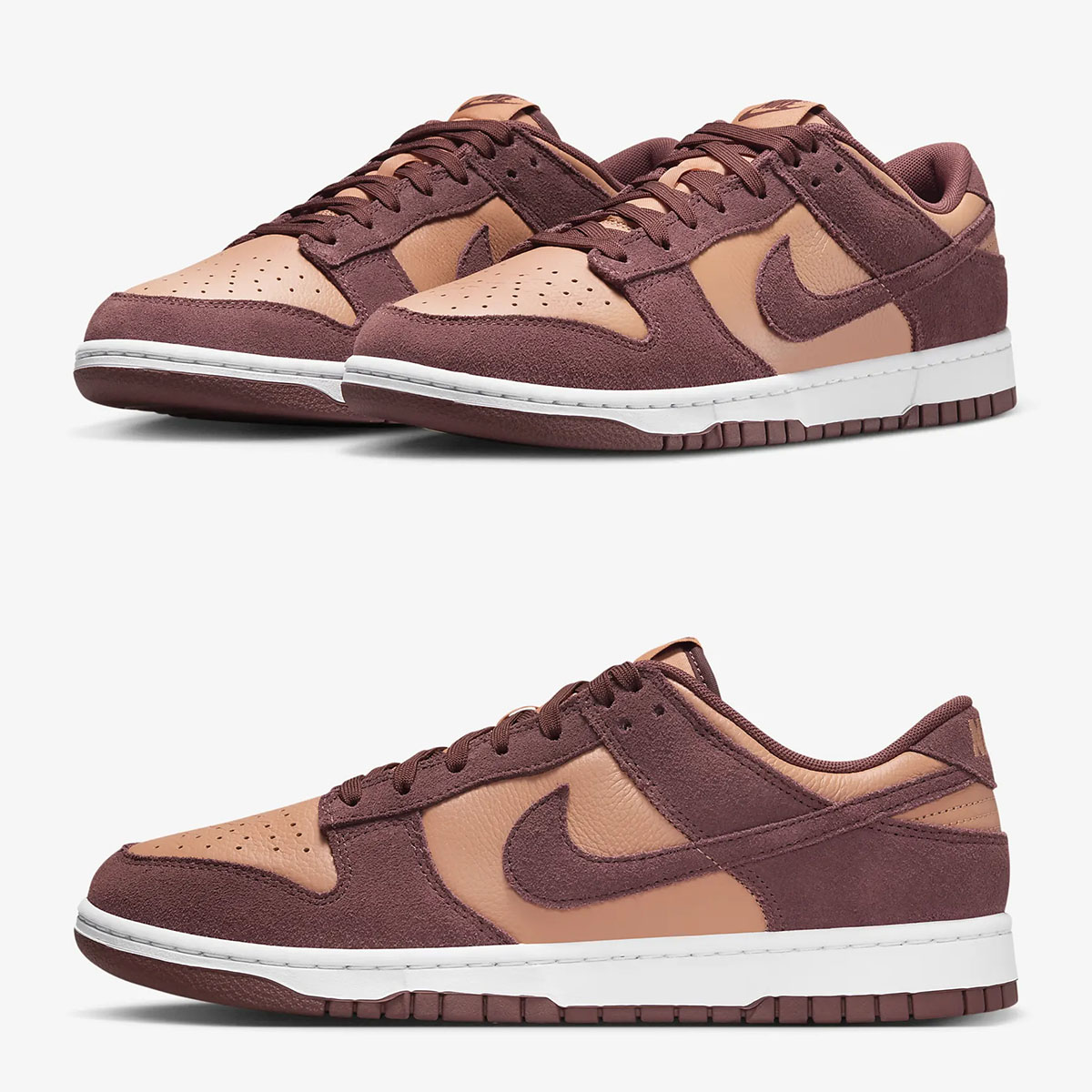 Nike Dunk Low Leather Suede Amber Brown Dark Pony Mens Shoes