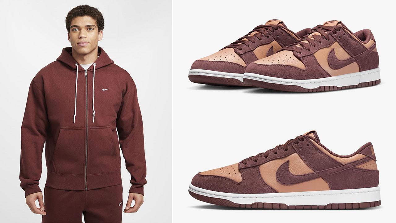 Nike Dunk Low Leather Suede Amber Brown Dark Pony Sneakers and Hoodie Outfit